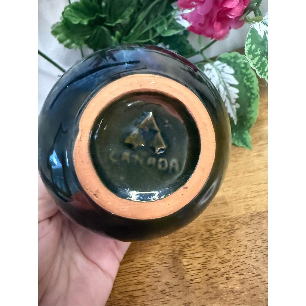 Vintage Blue Mountain Pottery Green Black Drip Vase Canadian MCM Studio Art - Picture 8 of 10